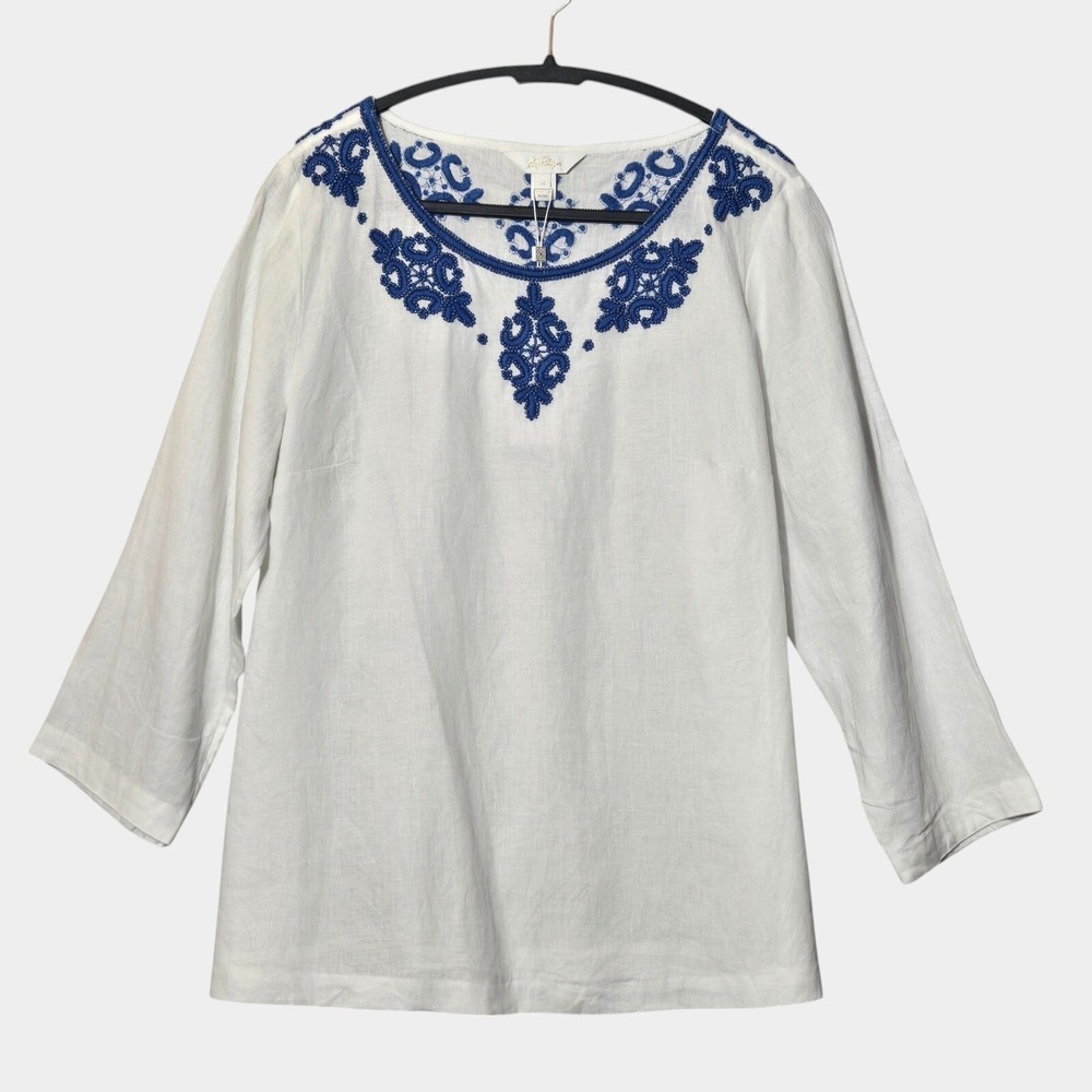 Lilly Pulitzer Elyn Beaded Linen Top White 12 Resortwear Beachy Vacation NWT